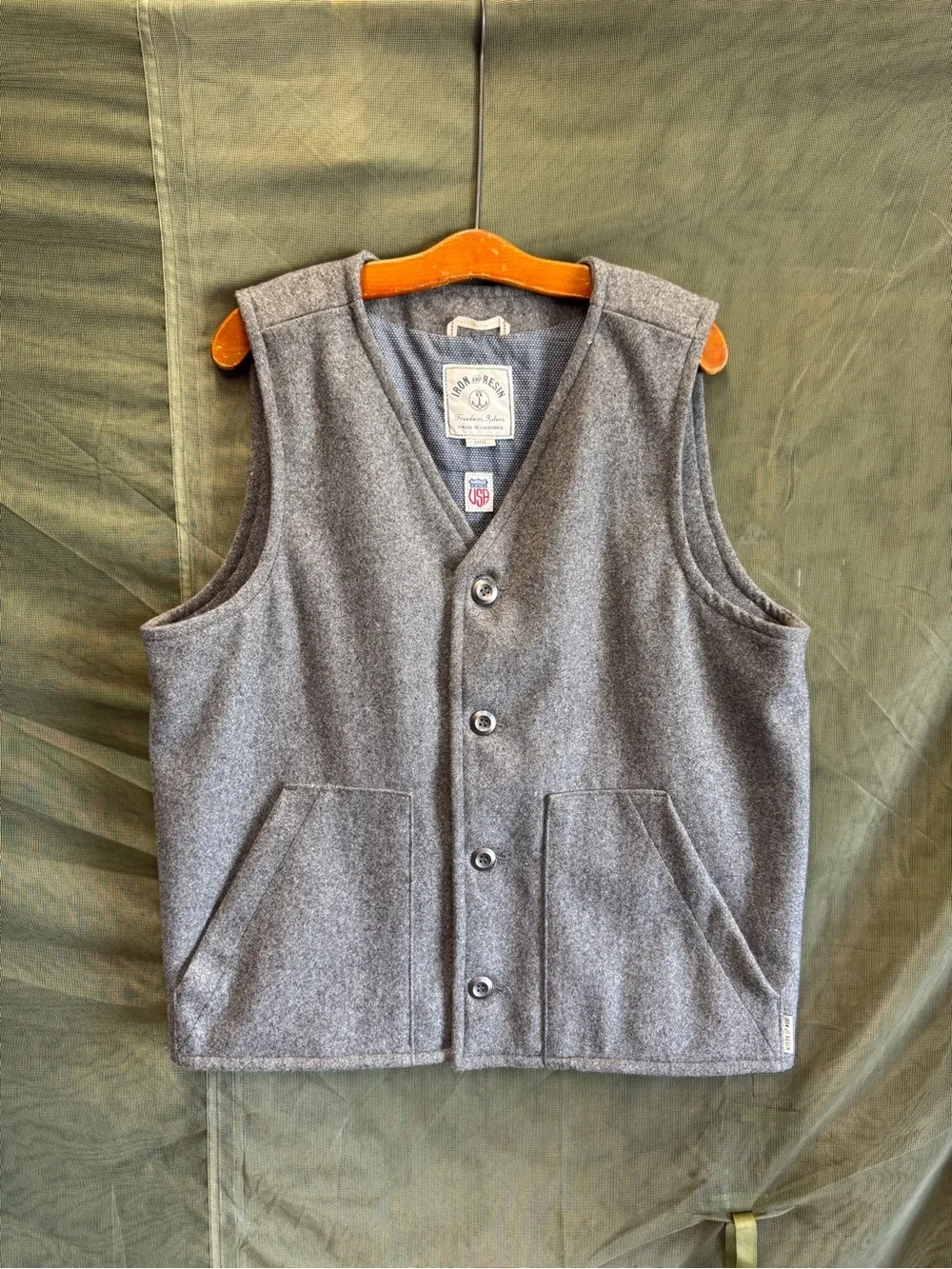 Iron & Resin Gray Wool Button Vest
